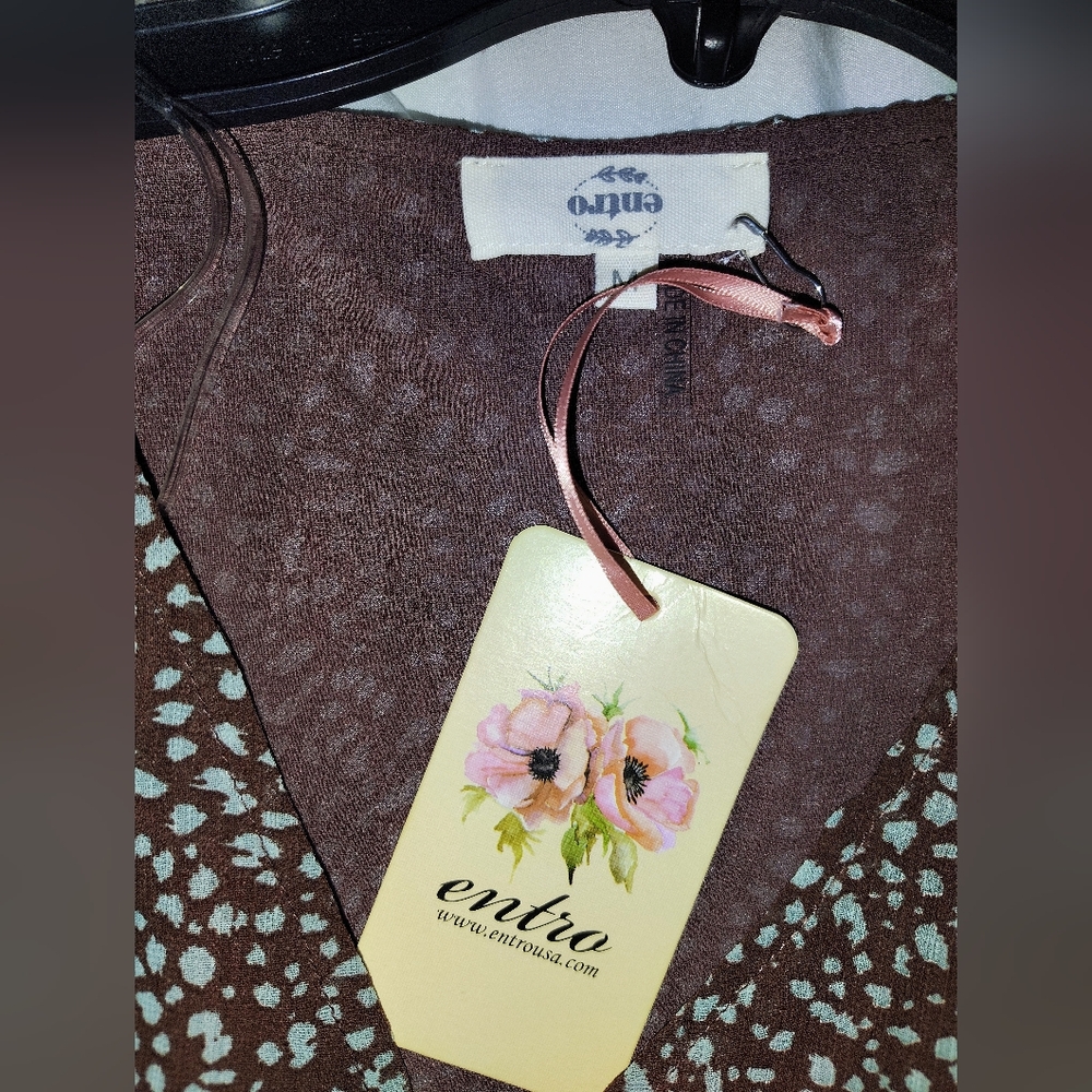 Entro | Blue & Brown V-Neck Boutique Blouse